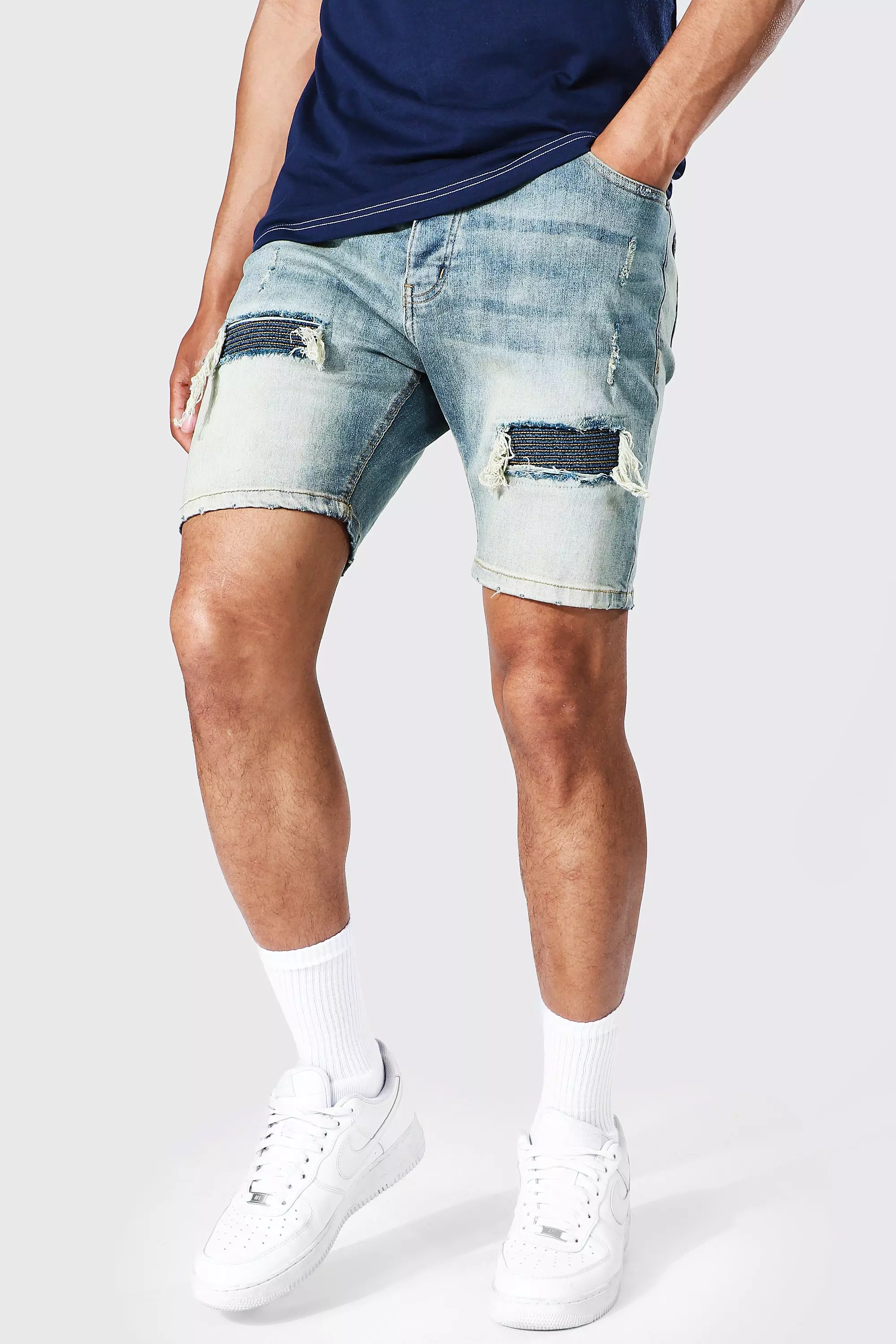 Skinny Stretch Biker Denim Short boohooMAN USA